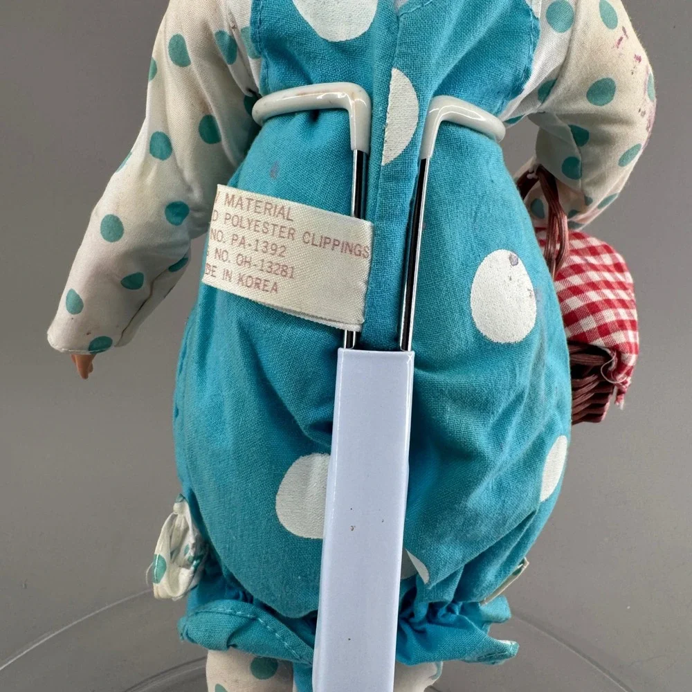 Vintage Kitsch Blonde Doll Polka Dot Outfit Picnic Basket Sun Made in Korea 6967
